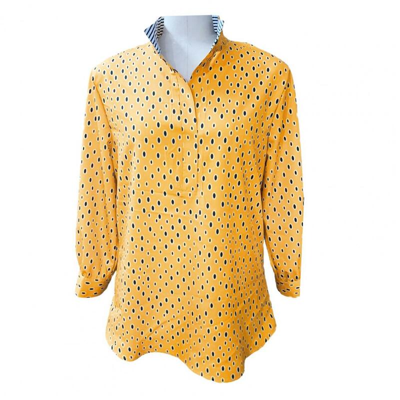 Herbst hemd stilvolle Damen Stehkragen Bluse mit Punkt druck gestreiften Knopf Detail für Frühling Herbst Stand Kragen Frauen hemd