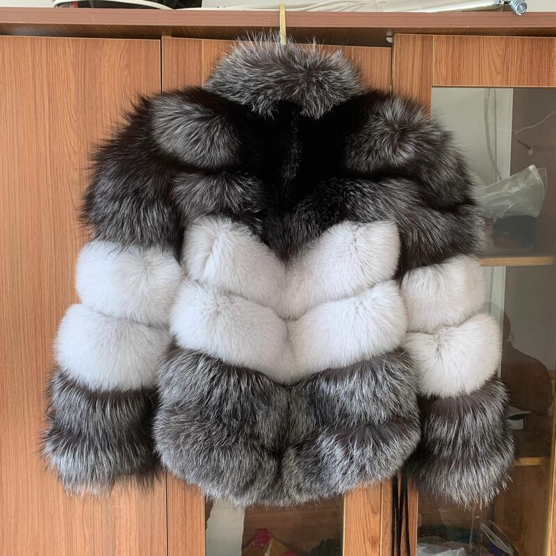 2023 novo casaco de pele das mulheres natural real casaco de pele com gola alta moda inverno raposa prateada mais fox pele casaco macio misturado