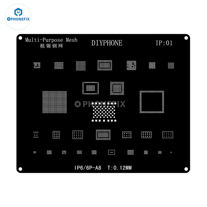 DIYPHONE 블랙 스틸 BGA 리볼링 스텐실 키트, 아이폰 15, 14, 13, 12, 11, X, 8, 7, 6 CPU IC 칩, 주석 식재 납땜 용접 네트