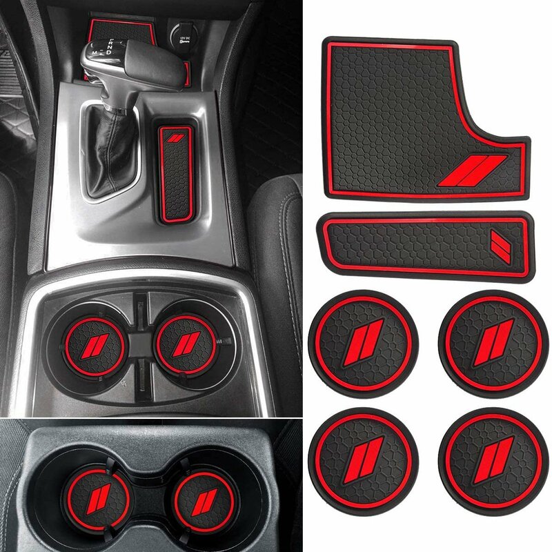 6Pcs Car Water Cup Holders Latex Anti-Dust Mat Non-Slip Door Slot Pad Mat Interior For Dodge Charger 2015-2021