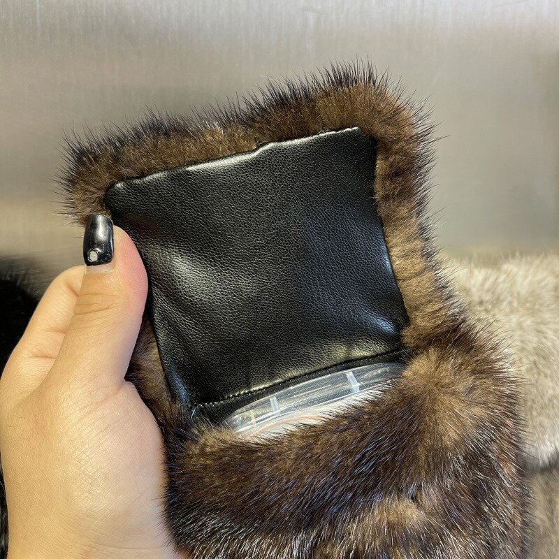 Изысканная кожаная сумка для сотового телефона с цепочкой из меха норки, милая уличная трендовая сумка через плечо с мехом, кошелек для монет