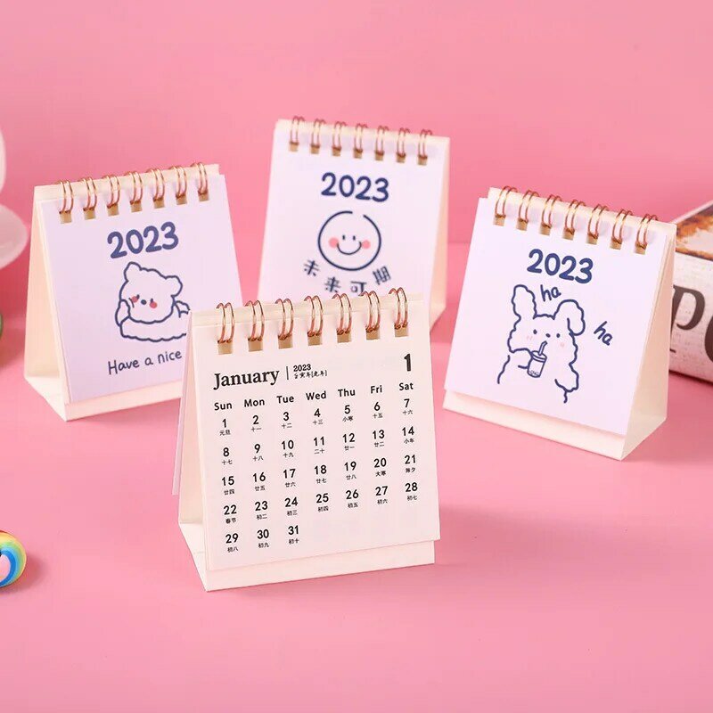 Mini Calendario de escritorio creativo para decoración, suministros escolares Kawaii, suministros de oficina de animales, 2023