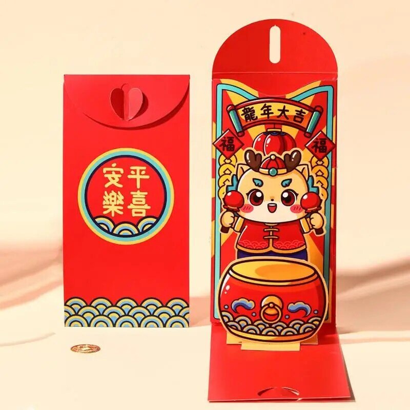 Rood Chinese Enveloppen Creatief Lentefestival Zodiac Dragon Pocket Voor Nieuwjaar 3d Rode Enveloppen Nieuw Jaar Geld