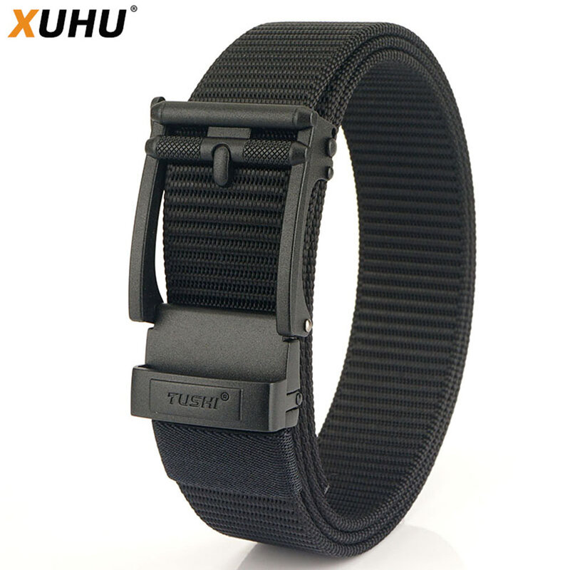 XUHU-Cinturón de lona con hebilla automática para hombre, pantalones de punto de nailon informales para exteriores, cinturones tácticos deportivos masculinos, nueva tendencia