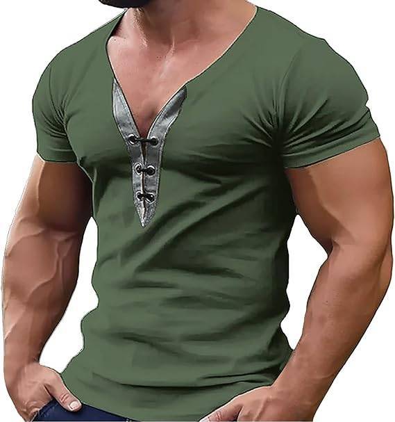 Рубашка мужская базовая с V-образным вырезом, Повседневная модная дизайнерская с короткими рукавами для отпуска, одежда Генри, лето 2024