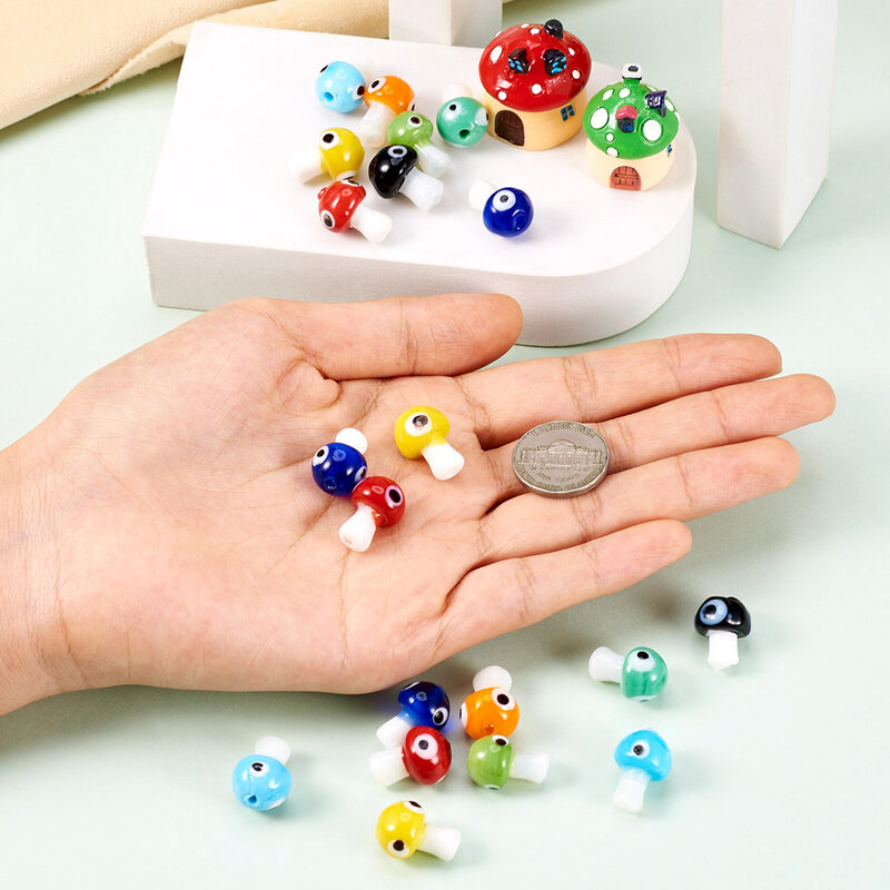32 pezzi fatti a mano malocchio Lampwork perline carino forma di fungo colore misto per gioielli che fanno accessori per collana braccialetto fai da te