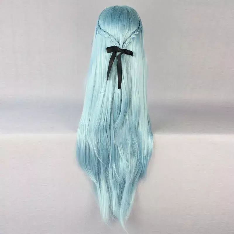 free shipping 80cm SAO ALO Titania Yuuki Asuna Water Fairy Long Straight Aqua Blue Cosplay Full Wig