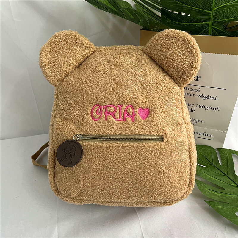Zaino per bambini con ricamo personalizzato borsa per bambini in età prescolare con orso di peluche leggero zaino personalizzato per bambini per ragazzi e ragazze