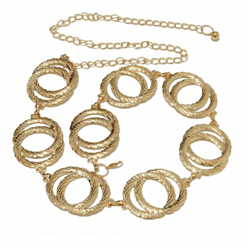 Metalowy łańcuszek do spodni okrągły unikalny podwójny pierścień Punk Hiphop sukienka z paskiem w stylu Vintage złoty srebrny łańcuszek w talii kobiet