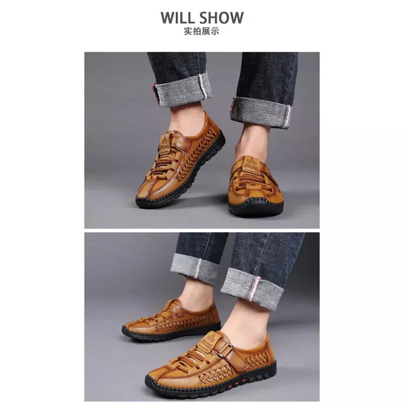 أحذية جلدية رومانية للرجال ، مخيطة يدويًا ، مقاومة للاهتراء ، صنادل خارجية ، صيف ، مصمم جديد ، صاندل مشي