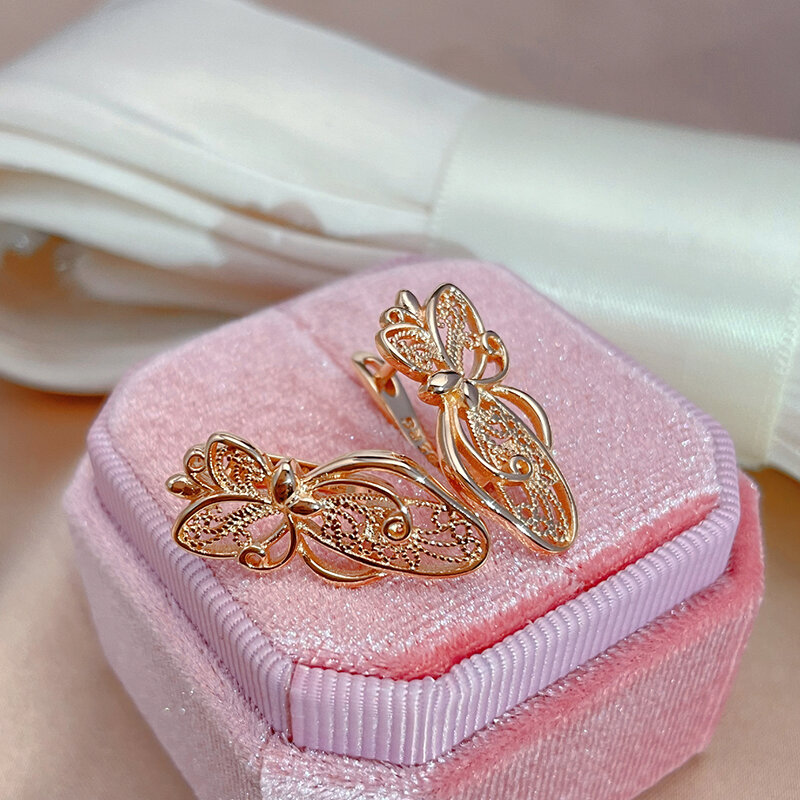 SYOUJYO-pendientes de mariposa Vintage para mujer, Color oro rosa, lujo, elegante, Boda nupcial, joyería de moda, regalos, 585