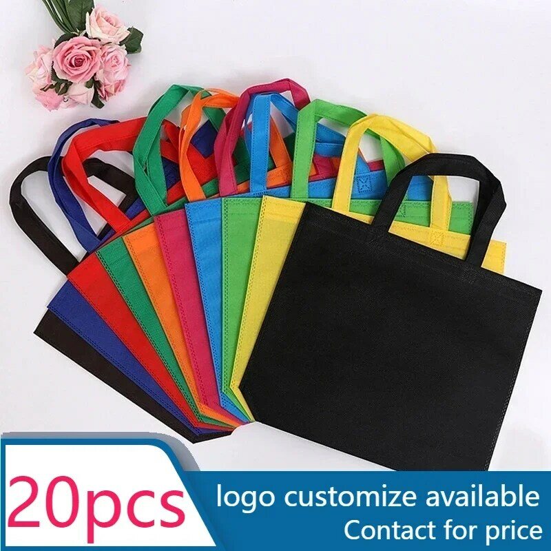 20 pcs Striped Non-woven Fabric Reusable Shopping Bags Large Foldable Tote Grocery Bag Travel Eco Friendly Bag Reutilizable
