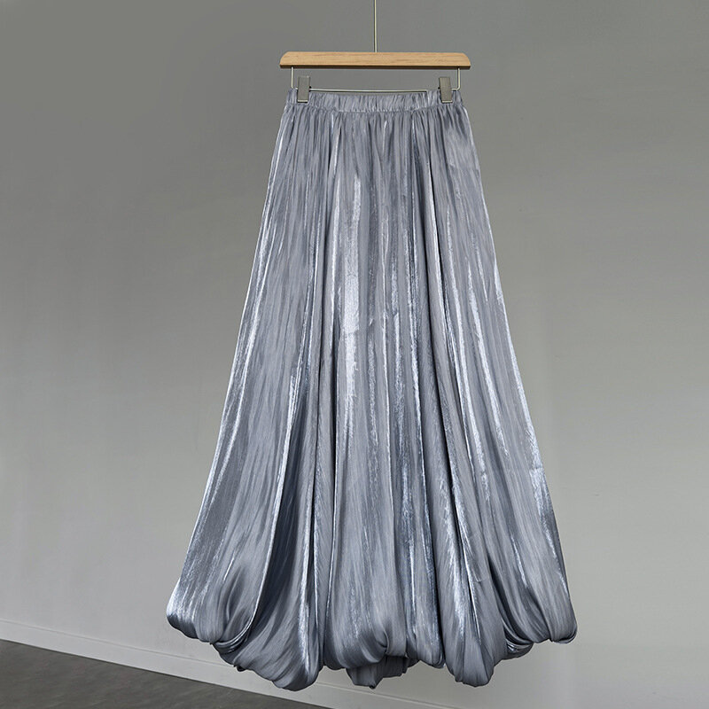 Moda damska jednolity kolor plisowana spódnica wysoka talia linia długa spódnica