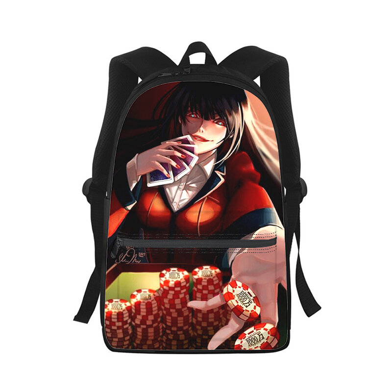Kakegurui jaami Yumeko tas ransel pria wanita, tas punggung Laptop motif 3D, tas sekolah pelajar, tas punggung bepergian untuk anak-anak