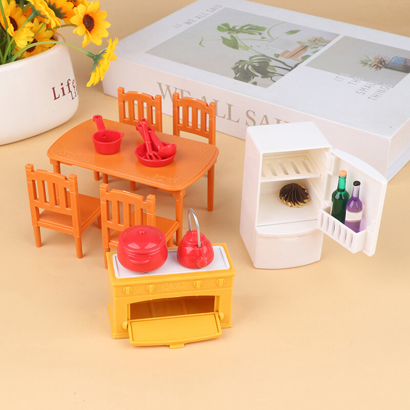 Rumah Boneka Miniatur Meja Makan Kursi Set Boneka Rumah Mebel Aksesori Dekorasi Dapur Mainan Hadiah