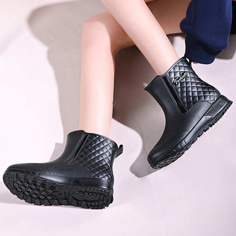 Women Non-Slip Mid-Calf Length Waterproof Shoes Comfort Non-slip Fishing Shoes New Waterproof Rubber Rain Boots Shoes Size 36-40