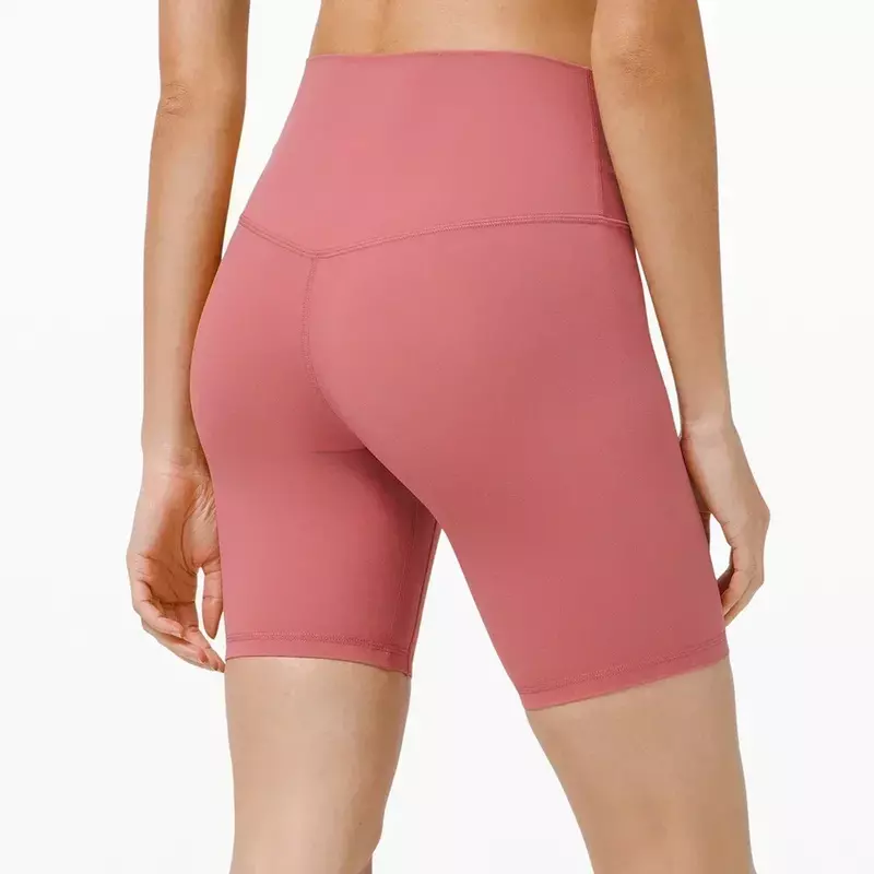 Lemon 8" Bare Naked Feel Sport Yoga Biker Shorts Gym Wear Women High Waist No Front Seam Workout Exercise Shorts with Pocket