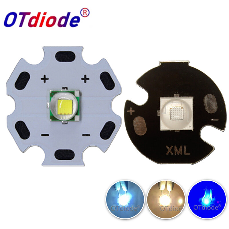 Diodo emisor de luz LED UV XML XM-L T6 U2, 10W, blanco frío, Blanco cálido, azul, rojo, verde, 12mm, 14mm, 16mm, 20mm, PCB para bricolaje, 1 piezas