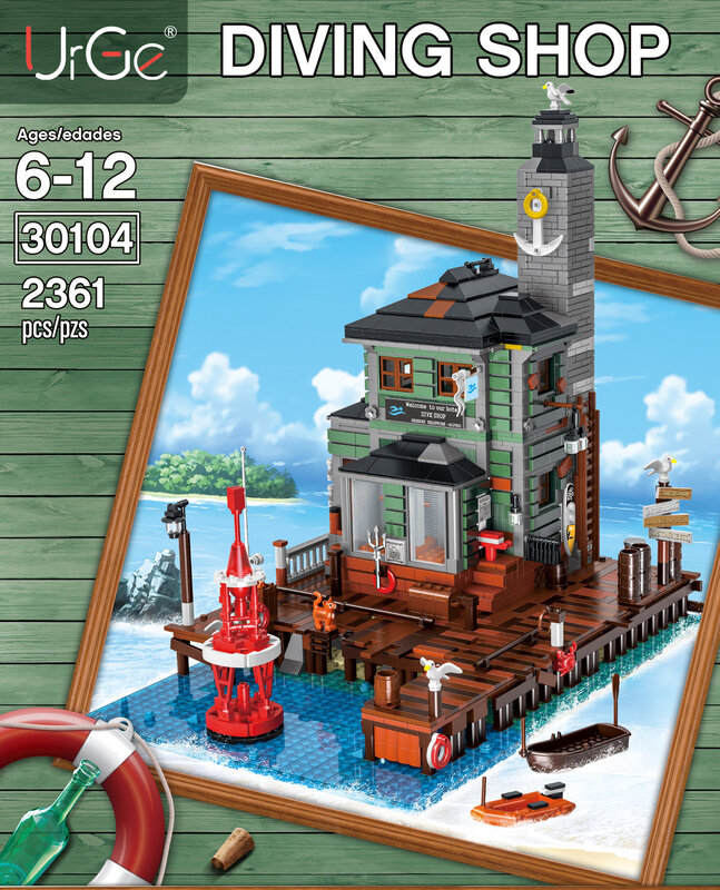 Bloques de construcción para niños, juguete de ladrillos para armar Barco de la taberna del puerto, serie Fisherman Moc, ideal para regalo