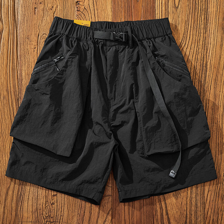 Verão New American Retro Mountain Style Shorts de carga ao ar livre dos homens lavado casual solto secagem rápida multi-bolso 5-ponto calças