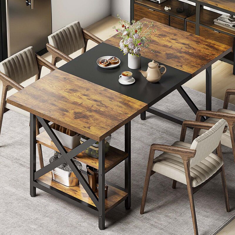 Grande table à manger rectangulaire en bois et métal, table de cuisine en bois, US 70 en effet, 4-6 personnes