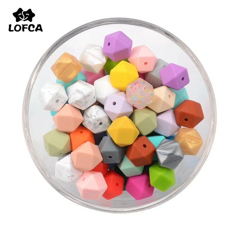 Lofca-六角形のシリコンビーズ,歯が生えるネックレスのペンダント,食品品質,15個,17mm