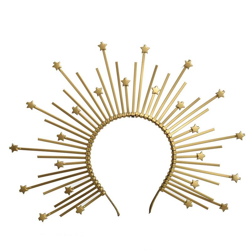 Богиня гало Корона Sunburst пластиковый Золотой Met Gala Ангел Спайк головной убор аксессуары для косплея