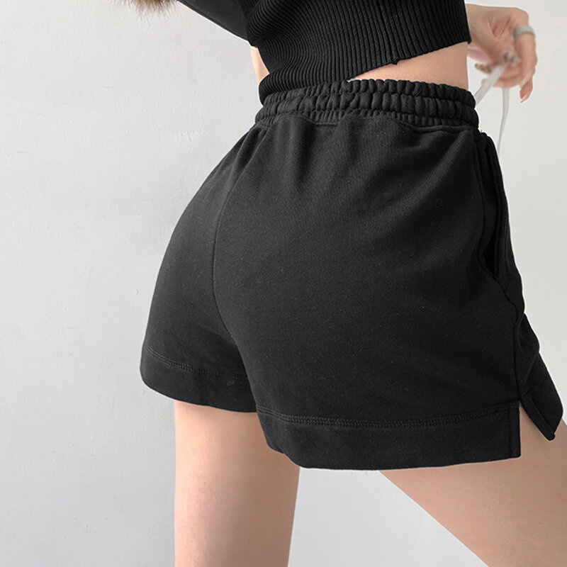 Women Short Skirt High Waist Elasticity Drawstring Spring Summer Solid Colour Slim Fit Casual Casual Sweet
