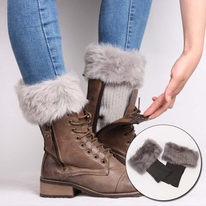 Nova mulher meninas inverno quente crochet malha boot cuffs topper engrossar peludo pelúcia cor sólida elástico curto perna aquecedores meias