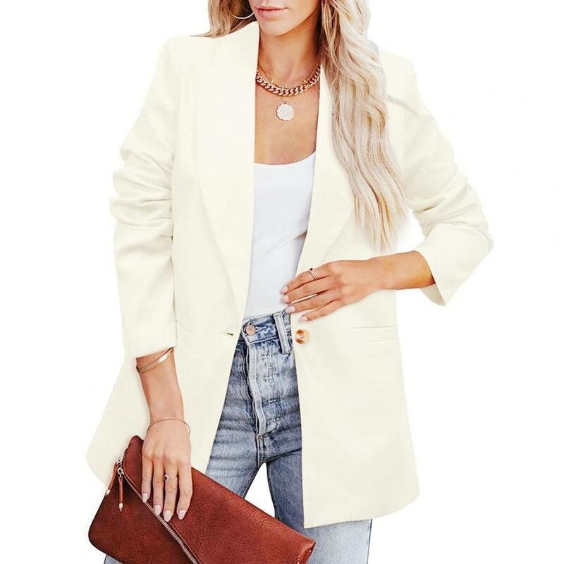 Jaqueta de manga longa lapela feminina, jaqueta elegante feminina, roupa formal de negócio, estilo de óleo formal para o trajeto do escritório, casual