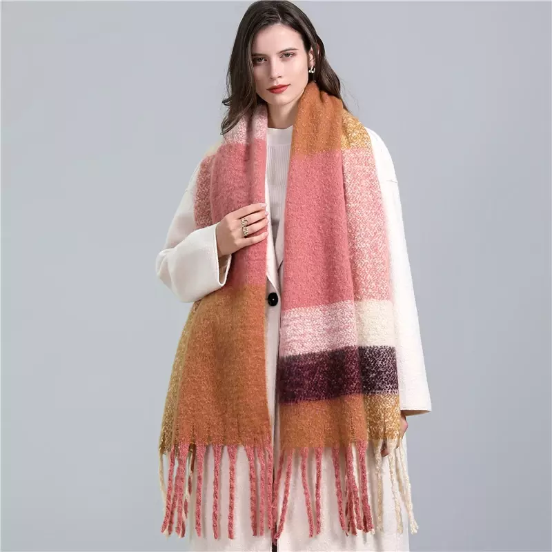 Новинка 2022, клетчатый кашемировый шарф, женская зимняя теплая шаль, модный шейный платок Bufanda в британском стиле с кисточками, женские шарфы ...