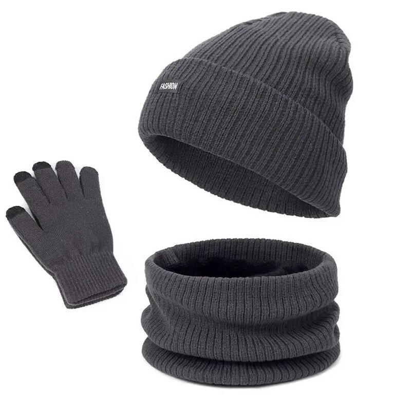 Women and Men Touch Screen Gloves Neck Warmer Hat Scarf Gloves Set Beanie Cap Fleece Scarf Winter Warm