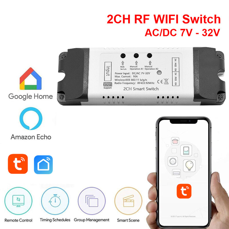 Módulo de interruptor Wifi inteligente Tuya, 12V, 24V, 220V, RF 433, Control remoto de electrodomésticos, relé de 4 canales, funciona con Alexa y Google Home