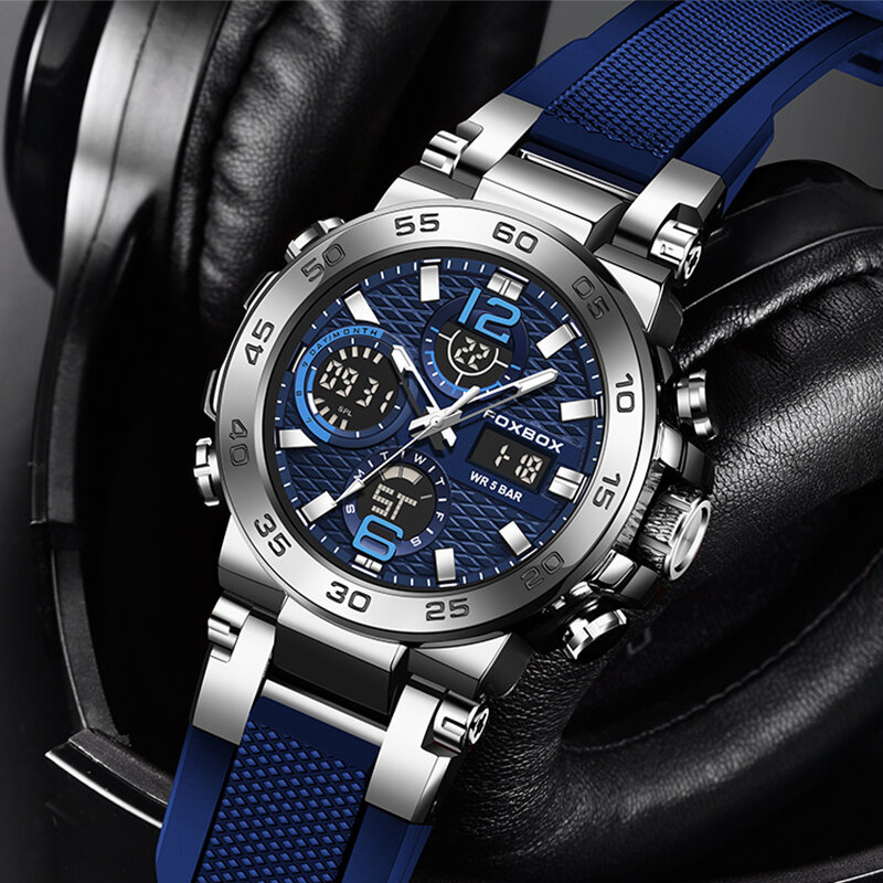 LIGE jam tangan pria, jam tangan lelaki olahraga anti air, militer, kuarsa, tampilan LCD, mewah, 2023