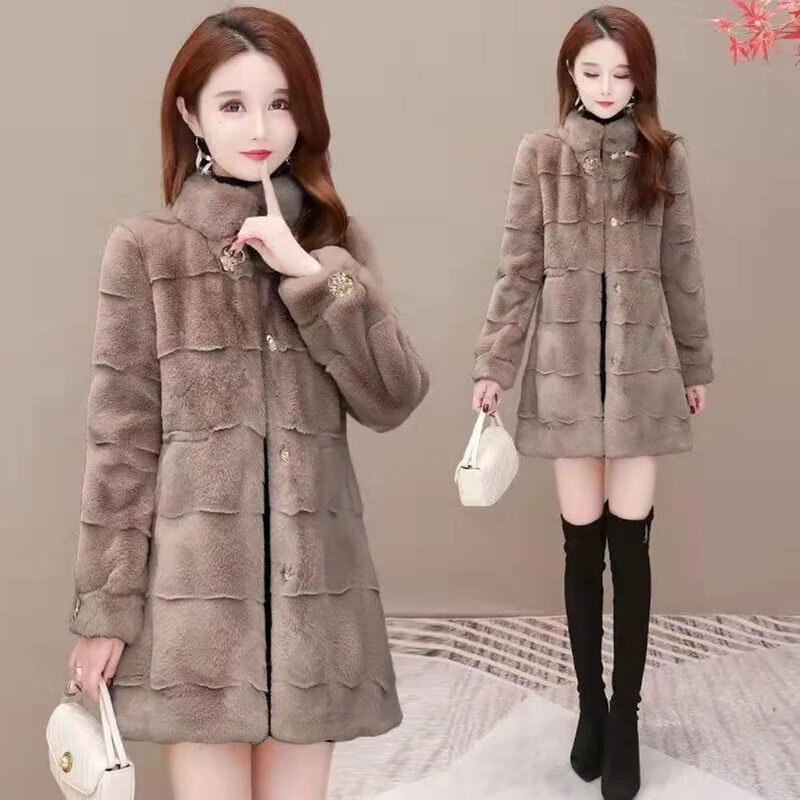 Faux Fur Coat 2022แฟชั่น Slim ฤดูหนาวใหม่เลียนแบบ Mink หญิงขนาดใหญ่หนายาว Outerwear