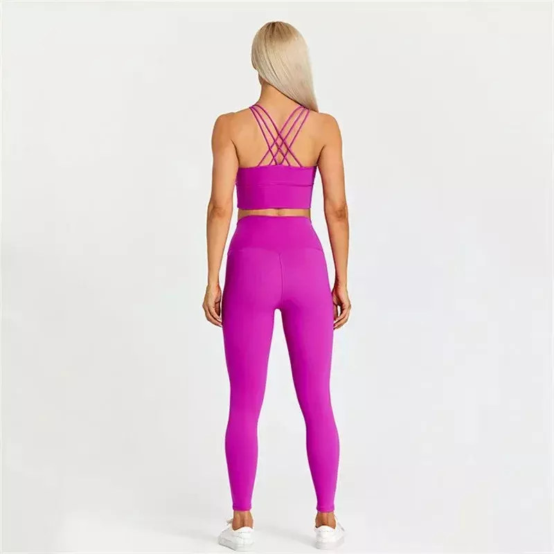 Zitrone Frauen Fitness-BH und Legging 2 stücke Soft Yoga Set Cross Back Gym Unterwäsche Top Sporta nzug Workout Training Sportswear