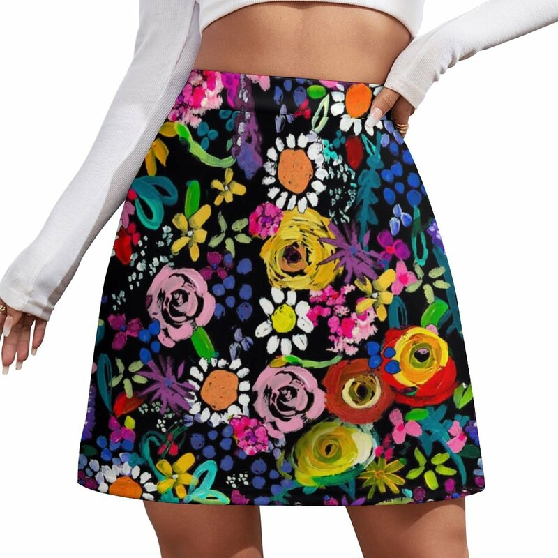 Mini-saia com estampa floral vibrante Les Fleurs, saia curta de luxo feminina, vestido de verão, 2023