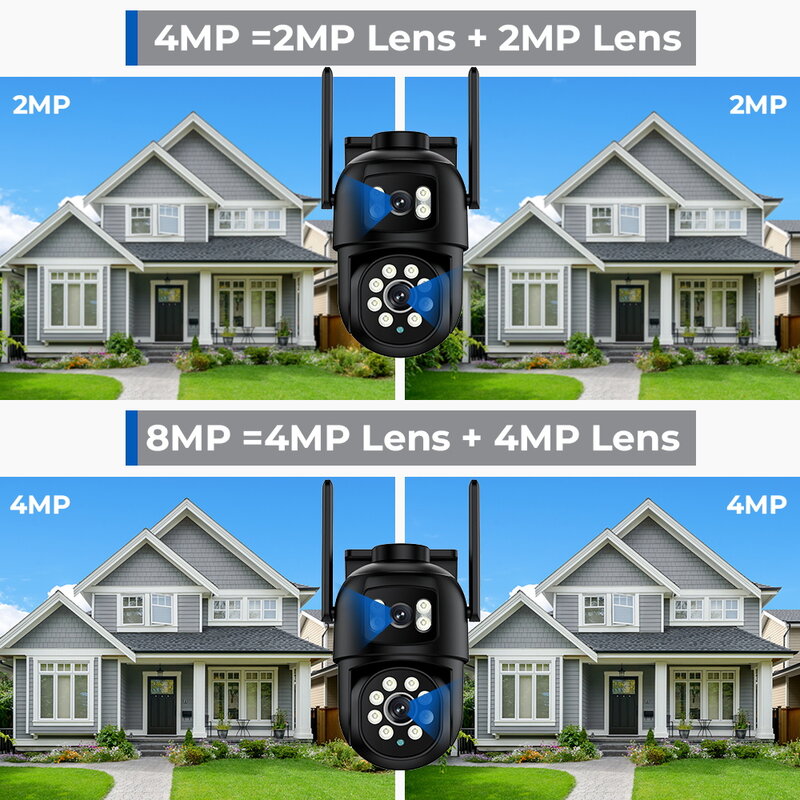 PANEPO-PTZ Câmera de vigilância CCTV ao ar livre Dual Lens Dual Screen, Auto Tracking, 4MP HD, WiFi, Zoom Digital 4X, 8MP, iCSee