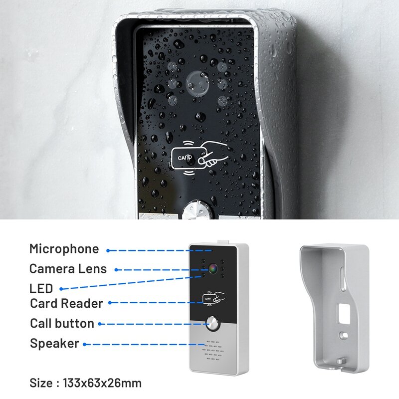 Indomita видеодомофон,домофон в частный дом,проводной видеодомофон, домашний домофон, уличный дверной звонок с камерой, аналоговая панель вызова RFID, разблокировка, разговор, наружный водонепроницаемый