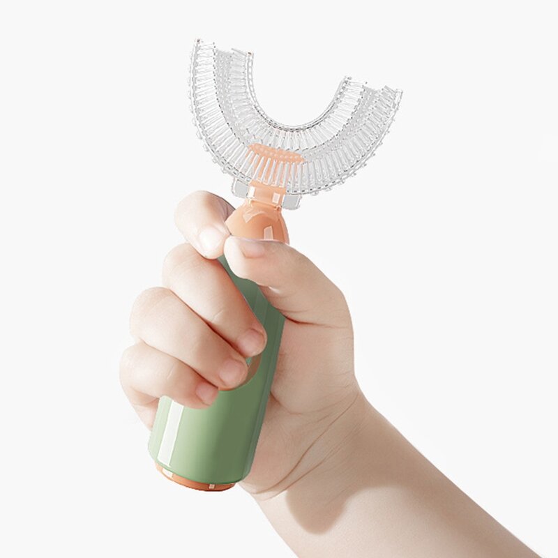 Cepillo dientes silicona con forma para bebé, cepillo dientes mano dibujos animados 360 ​​grados