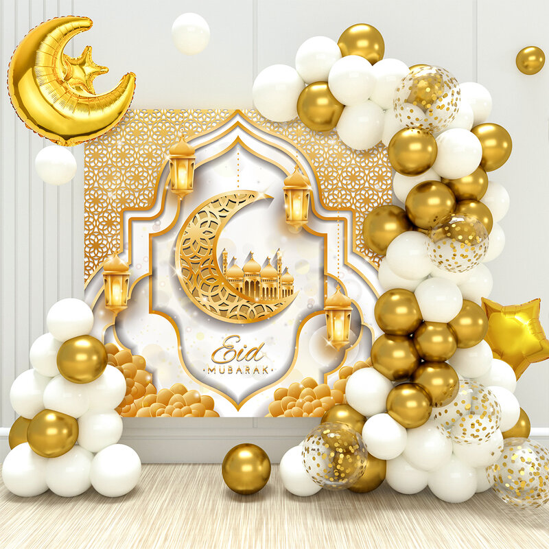 Eid Mubarak balon emas hijau karangan bunga lengkungan Ramadan Kareem dekorasi untuk rumah 2024 Ramadan Muslim Festival dekorasi pesta