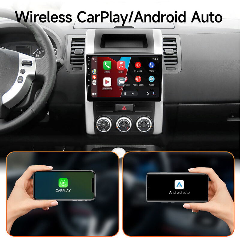 JIUYIN-AI Voice CarPlay sem fio, Android Auto rádio para Nissan X Trail, T31 2007-2013, Qashqai, 4G, multimídia do carro, GPS, 2Din