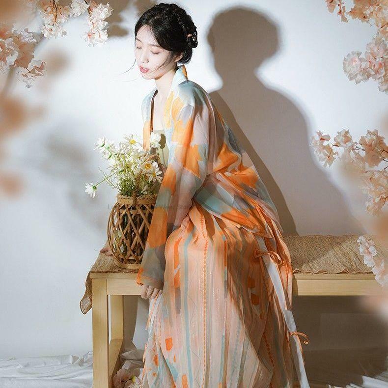 Chinesische Art Hanfu Kleid Frauen alten traditionellen Blumen Hanfu Set Song Dynastie Vintage Kleidung Volkstanz verbessert Hanfu