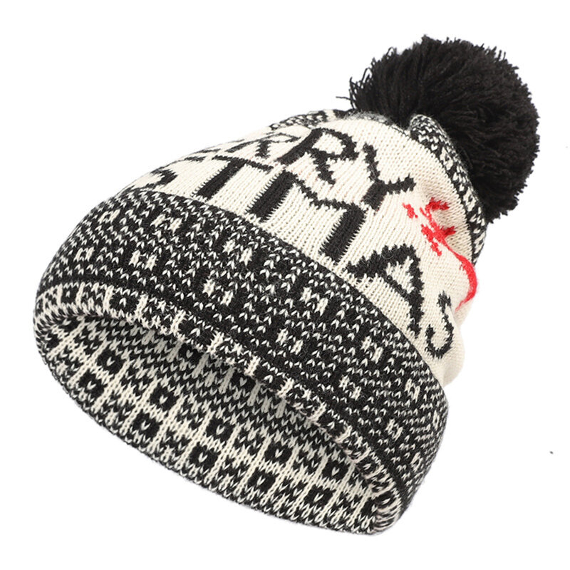 Christmas Pompom Elk Knitted Beanie Beanie Hat Soft and Comfortable Winter Warm Knitted Skull Hat for Men and Women