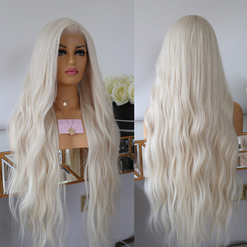 Włosy syntetyczne biała blond koronkowa peruka 180 gęstość