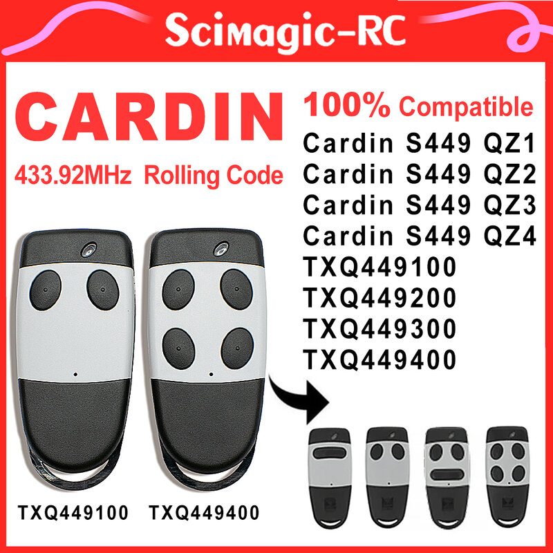 100% Compatible Cardin TXQ449100 /TXQ449200 /TXQ449300 /TXQ449400S449,S449 QZ1 QZ2 QZ3 QZ4 433.92MHz Rolling Code Remote Control