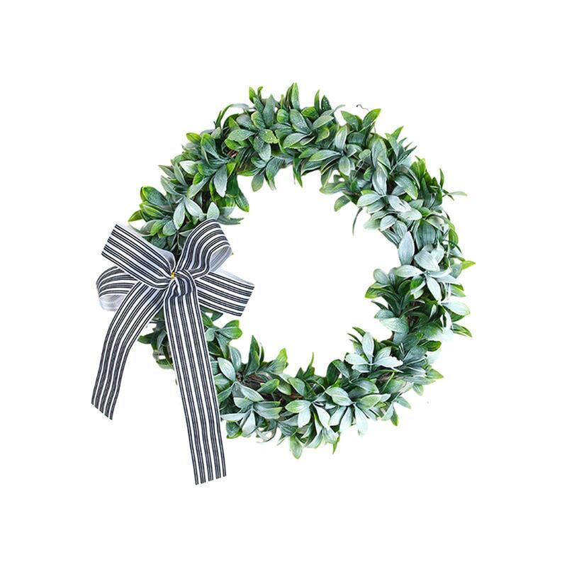 Artificial Green Leaves Wreath Greenery Wreath Easy to Hang Realistic Texture Wreath for Front Door Plant Garland for Spring