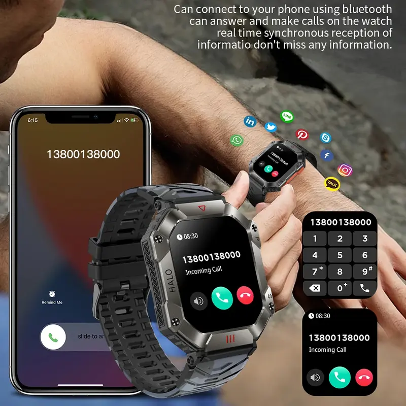 AndroidおよびiOS電話用のコネクテッドウォッチ,男性用電子ブレスレット,Bluetooth通話,スポーツ活動モニター付き,防水IP68,新しい2022