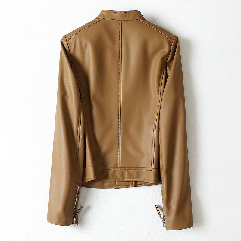 Женская короткая куртка из натуральной кожи, однотонная ветрозащитная куртка на молнии с воротником-стойкой, уличная одежда для осени и зимы, CL4033, 2022