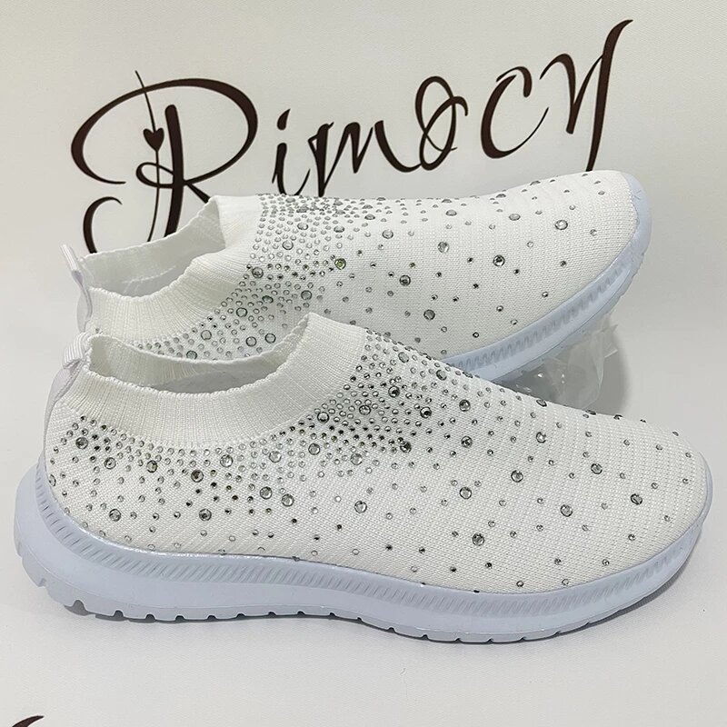 Rimocy Crystal Ademende Sneaker Schoenen Voor Vrouwen Comfortabele Zachte Bodem Flats Plus Size 43 Non Slip Casual Schoenen Vrouw